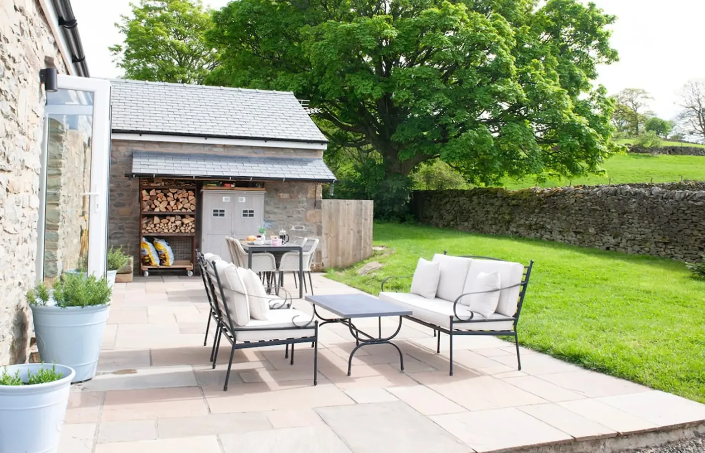 Patio outside a traditional barn conversion in the Yorkshire Dales